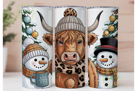 Cozy Highland Cow Snowman 20oz Tumbler Sublimation PixelChick 