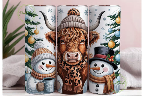 Cozy Highland Cow Snowman 20oz Tumbler Sublimation PixelChick 