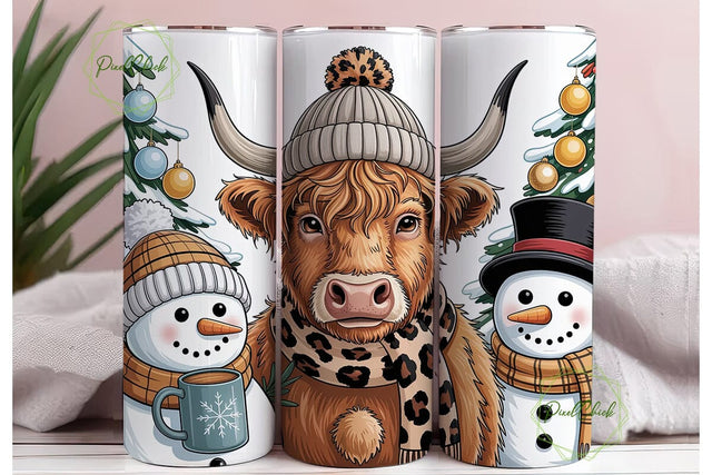 Cozy Highland Cow Snowman 20oz Tumbler Sublimation PixelChick 