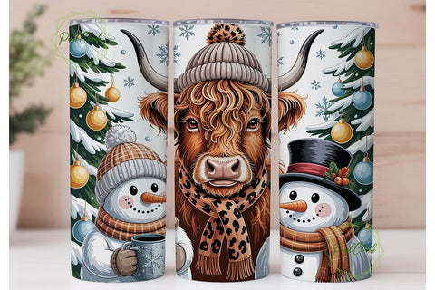 Cozy Highland Cow Snowman 20oz Tumbler Sublimation PixelChick 
