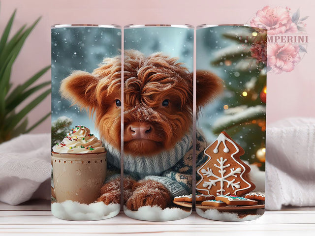 Cozy Highland Winter Cow Tumbler, Highland Cow Wrap, Festive Cow Sublimation, Holiday Farm Cup, 20Oz Skinny Tumbler Wrap, Rustic Cow Mug, Warm Winter Design Sublimation Li Zamperini 