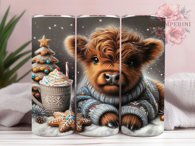 Cozy Highland Winter Cow Tumbler, Highland Cow Wrap, Festive Cow Sublimation, Holiday Farm Cup, 20Oz Skinny Tumbler Wrap, Rustic Cow Mug, Warm Winter Design Sublimation Li Zamperini 