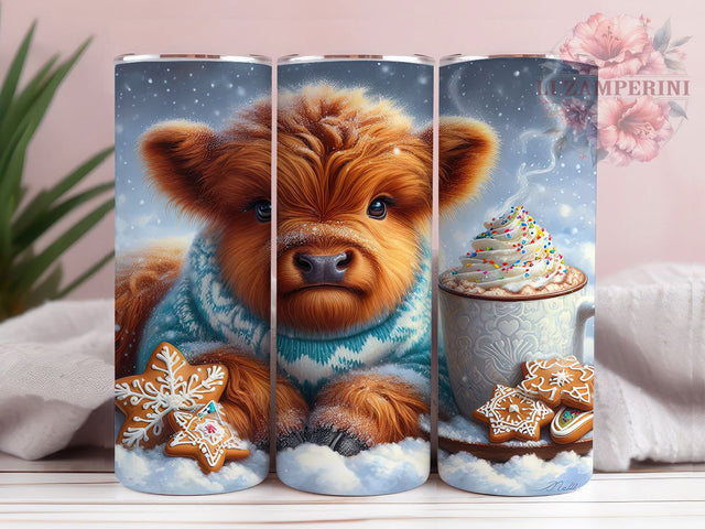 Cozy Highland Winter Cow Tumbler, Highland Cow Wrap, Festive Cow Sublimation, Holiday Farm Cup, 20Oz Skinny Tumbler Wrap, Rustic Cow Mug, Warm Winter Design Sublimation Li Zamperini 