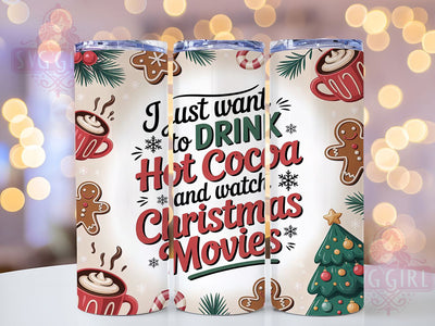 Cozy Hot Cocoa Christmas Movie Tumbler, Watch Movies Wrap, Holiday Sublimation Design, Festive Cocoa Cup, 20Oz Skinny Tumbler Wrap, Cozy Christmas Mug, Winter Movie Night Design Sublimation SvggirlplusArt 