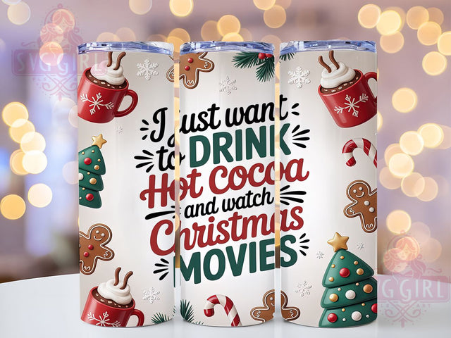 Cozy Hot Cocoa Christmas Movie Tumbler, Watch Movies Wrap, Holiday Sublimation Design, Festive Cocoa Cup, 20Oz Skinny Tumbler Wrap, Cozy Christmas Mug, Winter Movie Night Design Sublimation SvggirlplusArt 
