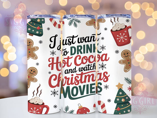 Cozy Hot Cocoa Christmas Movie Tumbler, Watch Movies Wrap, Holiday Sublimation Design, Festive Cocoa Cup, 20Oz Skinny Tumbler Wrap, Cozy Christmas Mug, Winter Movie Night Design Sublimation SvggirlplusArt 