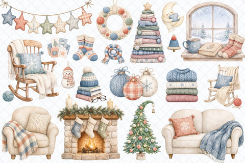 Cozy & Hygge Winter Watercolor Clipart Sublimation TanyaPrintDesign 