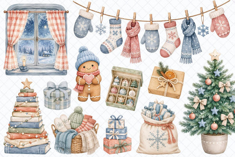 Cozy & Hygge Winter Watercolor Clipart Sublimation TanyaPrintDesign 