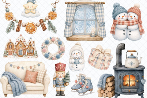 Cozy & Hygge Winter Watercolor Clipart Sublimation TanyaPrintDesign 