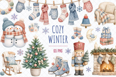 Cozy & Hygge Winter Watercolor Clipart Sublimation TanyaPrintDesign 