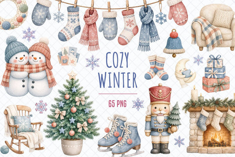 Cozy & Hygge Winter Watercolor Clipart Sublimation TanyaPrintDesign 
