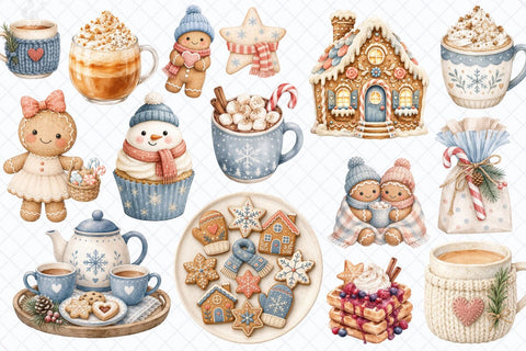 Cozy & Hygge Winter Watercolor Clipart Sublimation TanyaPrintDesign 
