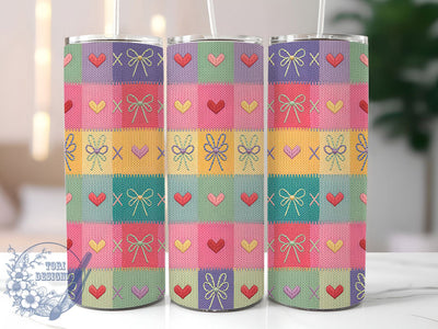 Cozy Knit Heart Valentine Tumbler, Bow Design, Cozy Style, Romantic Theme, Valentine's Day, 20Oz Tumbler, Sublimation Wrap Sublimation ToriDesigns 