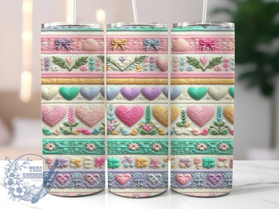 Cozy Knit Heart Valentine Tumbler, Bow Design, Cozy Style, Romantic Theme, Valentine's Day, 20Oz Tumbler, Sublimation Wrap Sublimation ToriDesigns 