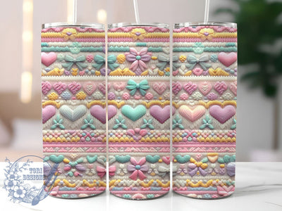 Cozy Knit Heart Valentine Tumbler, Bow Design, Cozy Style, Romantic Theme, Valentine's Day, 20Oz Tumbler, Sublimation Wrap Sublimation ToriDesigns 