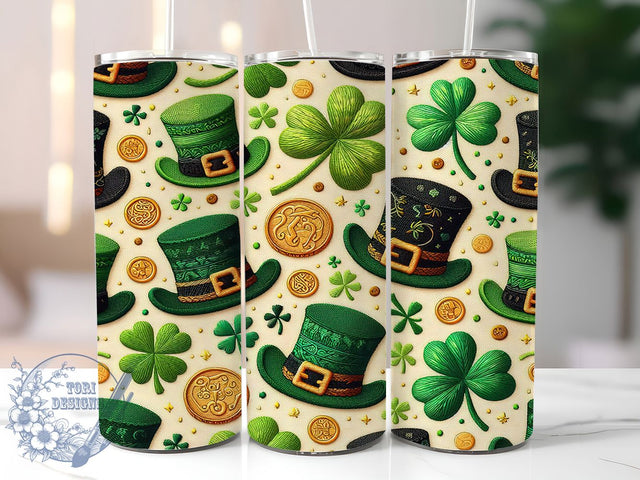 Cozy Knitted Leprechaun Tumbler, Faux Yarn Texture, Knitted Leprechaun Hats, Seamless Pattern, Festive Irish Style, Lucky Clover Design, Cozy Rustic Charm, 20Oz Tumbler, Sublimation Wrap Sublimation ToriDesigns 