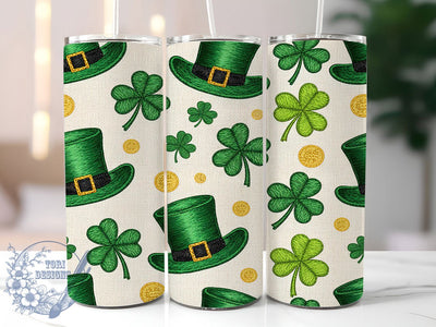 Cozy Knitted Leprechaun Tumbler, Faux Yarn Texture, Knitted Leprechaun Hats, Seamless Pattern, Festive Irish Style, Lucky Clover Design, Cozy Rustic Charm, 20Oz Tumbler, Sublimation Wrap Sublimation ToriDesigns 