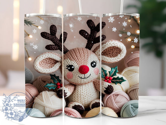 Cozy Knitted Reindeer Christmas Tumbler, Cozy Christmas Wrap, 20oz Tumbler Sublimation, Chunky Yarn Holiday Design, Festive Winter Sublimation, Handmade Knit Tumbler, Rustic Christmas Wrap Sublimation ToriDesigns 