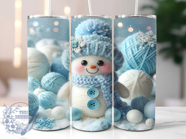 Cozy Knitted Snowman Winter Tumbler, Yarn Ball Wrap, 20oz Tumbler Sublimation, Cozy Winter Design, Snowflake Sublimation, Handmade Knit Tumbler, Festive Holiday Wrap Sublimation ToriDesigns 