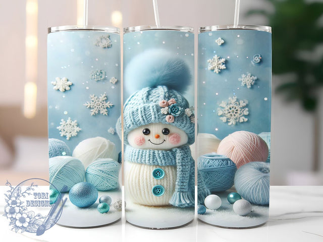 Cozy Knitted Snowman Winter Tumbler, Yarn Ball Wrap, 20oz Tumbler Sublimation, Cozy Winter Design, Snowflake Sublimation, Handmade Knit Tumbler, Festive Holiday Wrap Sublimation ToriDesigns 