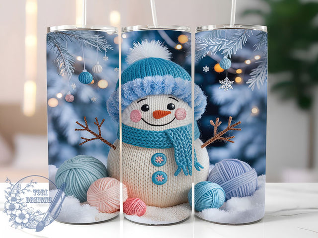 Cozy Knitted Snowman Winter Tumbler, Yarn Ball Wrap, 20oz Tumbler Sublimation, Cozy Winter Design, Snowflake Sublimation, Handmade Knit Tumbler, Festive Holiday Wrap Sublimation ToriDesigns 