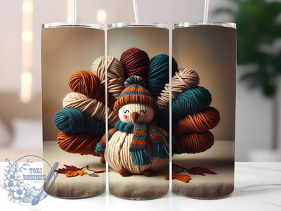 Cozy Knitted Thanksgiving Turkey Tumbler, Chunky Yarn Wrap, 20oz Tumbler Sublimation, Fall Harvest Design, Cozy Autumn Sublimation, Thanksgiving Turkey Tumbler, Rustic Knit Wrap Sublimation ToriDesigns 