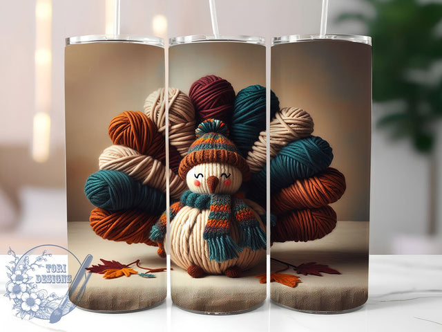 Cozy Knitted Thanksgiving Turkey Tumbler, Chunky Yarn Wrap, 20oz Tumbler Sublimation, Fall Harvest Design, Cozy Autumn Sublimation, Thanksgiving Turkey Tumbler, Rustic Knit Wrap Sublimation ToriDesigns 