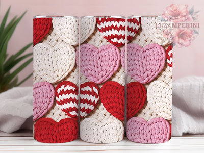 Cozy Knitted Valentine Hearts Tumbler, Cozy Valentine Wrap, Cute Knit Cup, Romantic Sublimation Design, Valentine Gift Tumbler, Sweet Knitted Wrap, Adorable Cozy Cup Sublimation Li Zamperini 