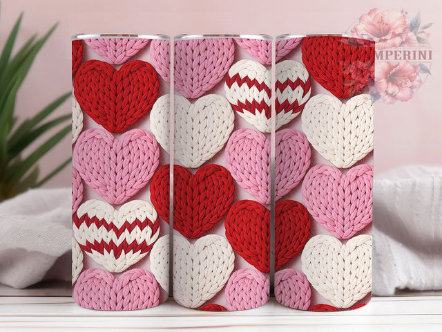 Cozy Knitted Valentine Hearts Tumbler, Cozy Valentine Wrap, Cute Knit Cup, Romantic Sublimation Design, Valentine Gift Tumbler, Sweet Knitted Wrap, Adorable Cozy Cup Sublimation Li Zamperini 