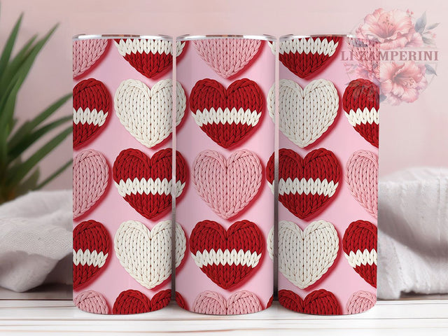 Cozy Knitted Valentine Hearts Tumbler, Cozy Valentine Wrap, Cute Knit Cup, Romantic Sublimation Design, Valentine Gift Tumbler, Sweet Knitted Wrap, Adorable Cozy Cup Sublimation Li Zamperini 