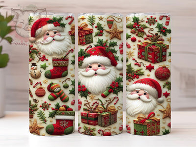 Cozy Latch Yarn Santa Tumbler, Knit Christmas Wrap, Handmade Holiday Sublimation Design, Cozy Santa Cup, 20Oz Skinny Tumbler Wrap, Vintage Yarn Mug, Crafty Christmas Design Sublimation Lara' s Designs 