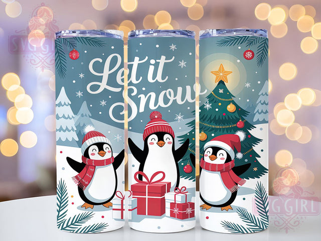 Cozy Let It Snow Penguin Christmas Tumbler, Penguin Winter Wrap, Buffalo Plaid Sublimation, Festive Holiday Cup, 20Oz Skinny Tumbler Wrap, Snowy Christmas Mug, Cozy Winter Design Sublimation SvggirlplusArt 