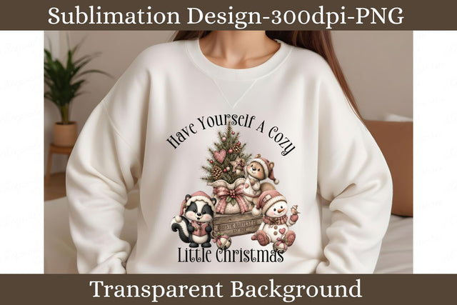 Cozy Little Christmas PNG, Cute Woodland Animals, Rustic Pink Holiday Sublimation Design Sublimation Keepsake Treasures Designs LLC. 