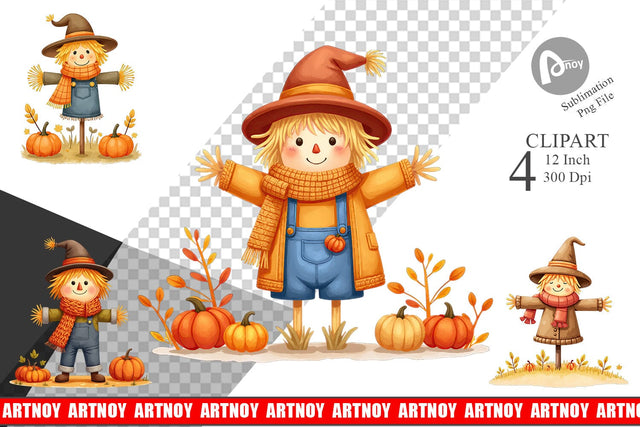 Cozy Little Scarecrows Clipart Sublimation artnoy 
