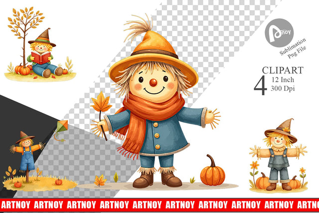 Cozy Little Scarecrows Clipart Sublimation artnoy 