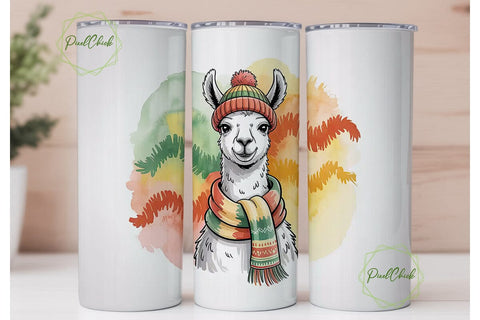 Cozy Llama Christmas 20oz Tumbler Wrap Sublimation PixelChick 