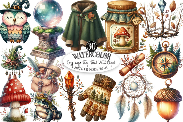 Cozy Magic Fairy Forest Witch Clipart Sublimation SVGista 