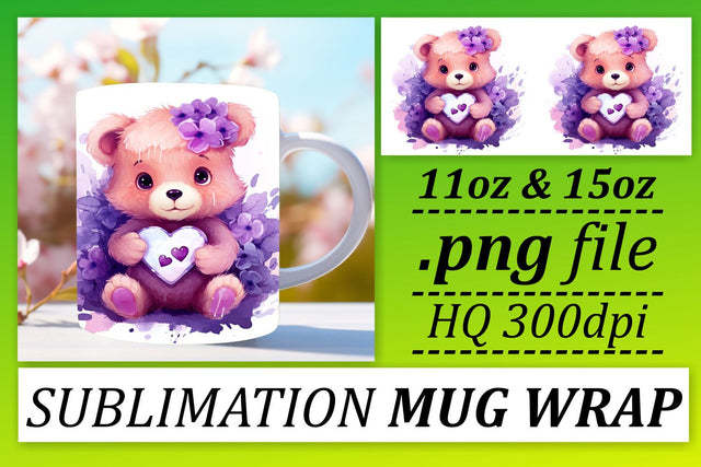 Cozy Moments: Watercolor Teddy Bear Mug Design Sublimation afrosvg 