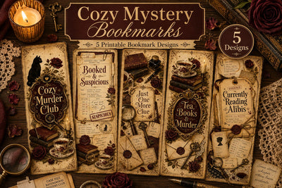 Cozy Mystery Bookmark Printable Set of 5 Sublimation BijouBay 
