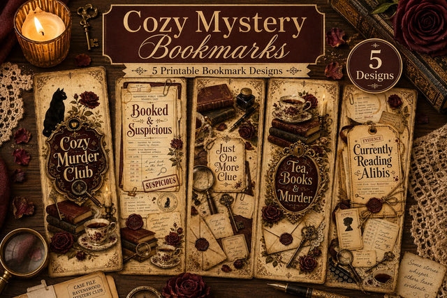 Cozy Mystery Bookmark Printable Set of 5 Sublimation BijouBay 
