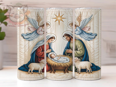 Cozy Nativity Yarn Tumbler, Latch Hook Wrap, Knit Christmas Sublimation, Handmade Holiday Cup, 20Oz Skinny Tumbler Wrap, Cozy Faith Mug, Christian Craft Design Sublimation Lara' s Designs 