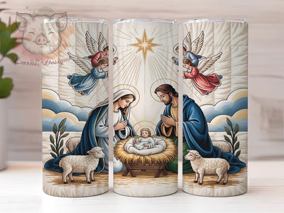 Cozy Nativity Yarn Tumbler, Latch Hook Wrap, Knit Christmas Sublimation, Handmade Holiday Cup, 20Oz Skinny Tumbler Wrap, Cozy Faith Mug, Christian Craft Design Sublimation Lara' s Designs 