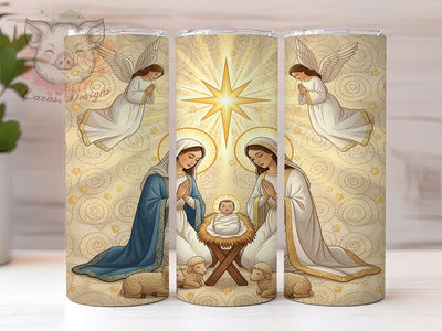 Cozy Nativity Yarn Tumbler, Latch Hook Wrap, Knit Christmas Sublimation, Handmade Holiday Cup, 20Oz Skinny Tumbler Wrap, Cozy Faith Mug, Christian Craft Design Sublimation Lara' s Designs 