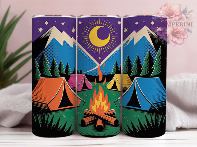 Cozy Night Camping 20oz Tumbler Wrap, Serene Night, Camping Scene, Retro Camper, Vintage Adventure, 20oz Tumbler Wrap, Sublimation PNG Sublimation Li Zamperini 
