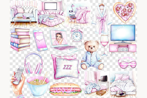 Cozy Pajama Party Clipart Set | Sleepover Girls Illustration SVG GlamArtZhanna 