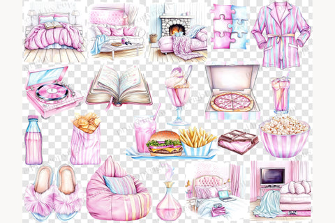 Cozy Pajama Party Clipart Set | Sleepover Girls Illustration SVG GlamArtZhanna 