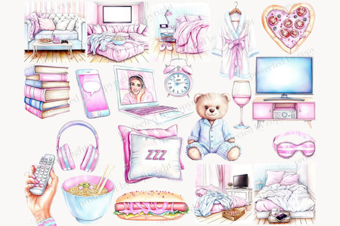 Cozy Pajama Party Clipart Set | Sleepover Girls Illustration SVG GlamArtZhanna 