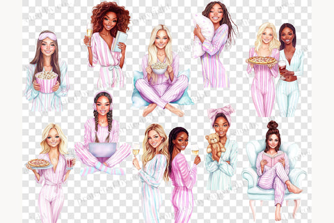 Cozy Pajama Party Clipart Set | Sleepover Girls Illustration SVG GlamArtZhanna 