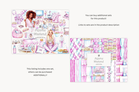 Cozy Pajama Party Clipart Set | Sleepover Girls Illustration SVG GlamArtZhanna 