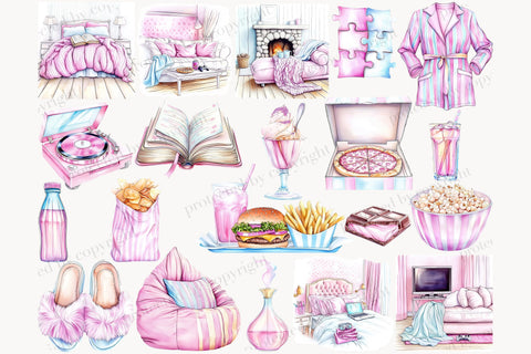 Cozy Pajama Party Clipart Set | Sleepover Girls Illustration SVG GlamArtZhanna 